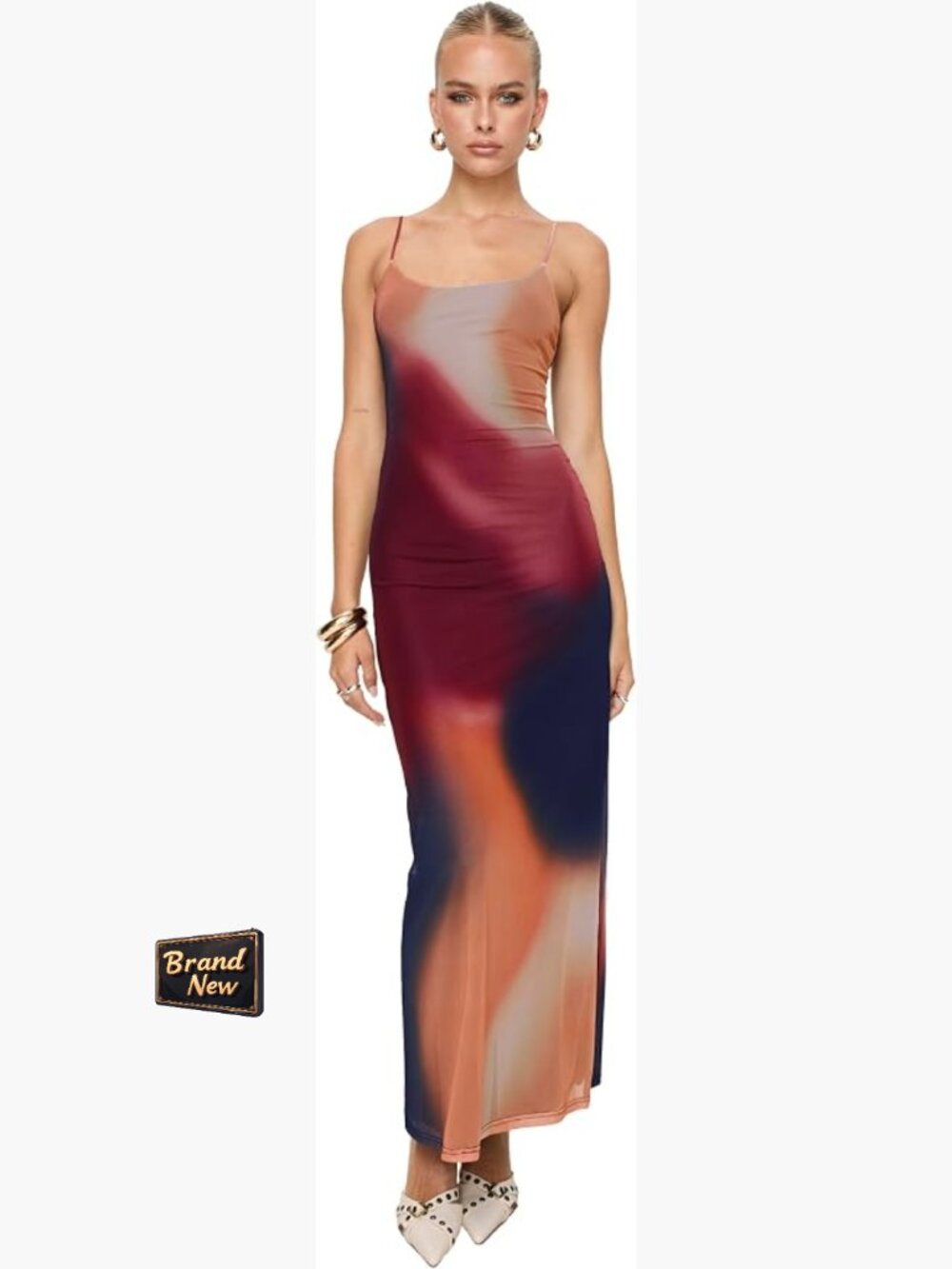 Multicolor Bodycon Maxi Dress Open Back Tie-Dye Sleeveless U-Neck
